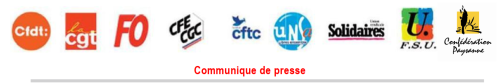 Logos des organisations signataires: CFDT - CGT - FO CFE CGC - CFTC - UNSA - Solidaires - FSU - Confédération Paysane